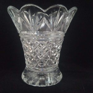 Vintage Teleflora Clear Diamond Cut 24% Lead Crystal Vase 5" Tall GUC